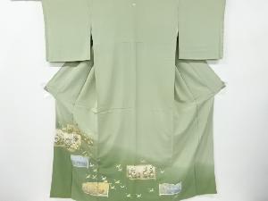 リサイクル　未使用品　和田光正作　金彩群鶴に草花模様一つ紋色留袖